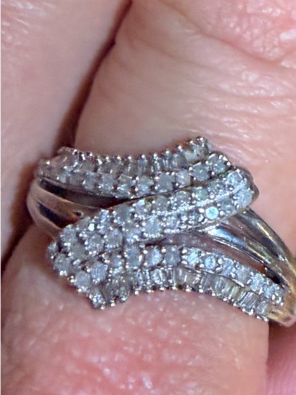 D'Joy 1.00 CTW Diamond Crossover Wave Ring | Solid 925 Sterling Silver | Size 8